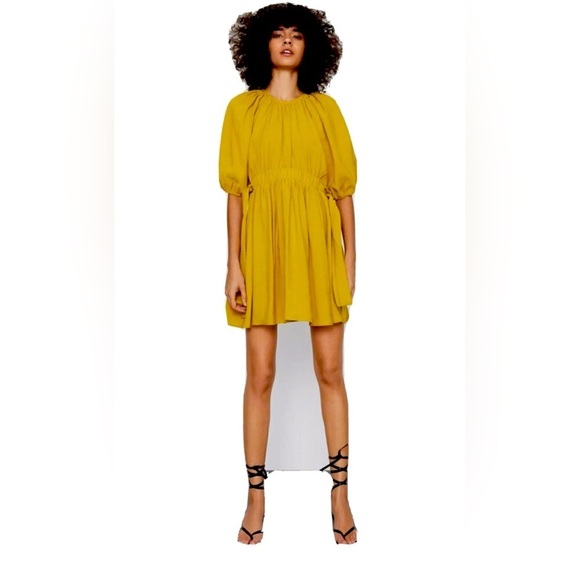 Zara Pretty Spring Mustard DRESS With BOWS Beautiful Little Dress Size XS - Picture 1 of 4
